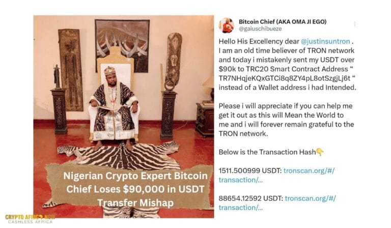 Nigerian Crypto Expert ‘Bitcoin Chief’ Loses $90,000 in USDT Transfer Mishap